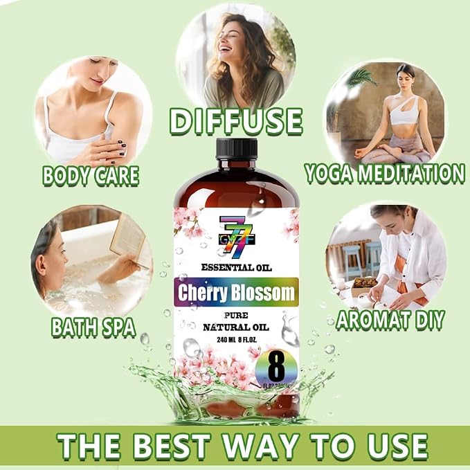Cherry Blossom Essential Oil, Cherry Blossom Oils, for Diffuser, Humidifier, DIY Candles, Soap, Bedroom, Gift, Essential Oil, GV77ZF Cherry Blossom Fragrance Oil - 8 fl oz (240 ml)
