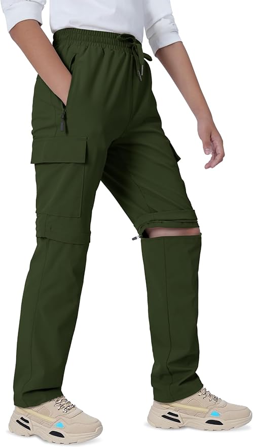 Boys Convertible Hiking Pants Kids Zip Off Scout Pants Youth Teen Boy Quick Dry Outdoor Fishing Waterproof Lightweight 4-18Y
