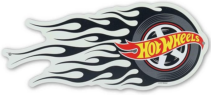 Hot Wheels Flaming Tire Metal Sign - Classic Hot Wheels Wall Decor for Bedroom, Garage or Man Cave