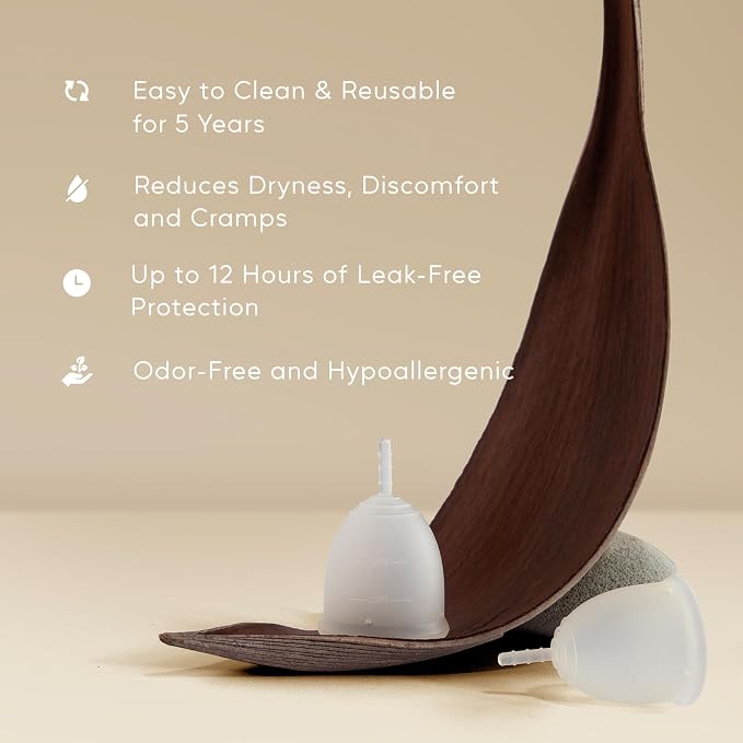 shefre Reusable Menstrual Cup Kit, Small & Large Sizes, 2 Count | Medical Grade Silicone, 12-Hour Leak-Proof, 100% BPA-Free, Beginner-Friendly Starter Kit