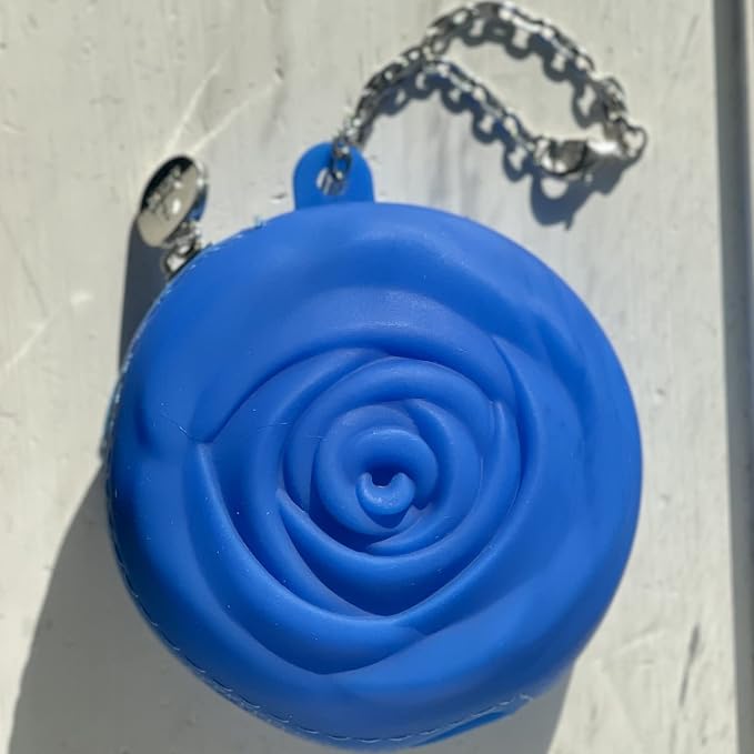 Adorable Pink Peri - Menstrual Period Cup Case Storage Bag | Rose Design + Silicon Material | Easy to Carry, Clean, and use | Metal Chain Attached | Multi-use for Any Small Items - Blue