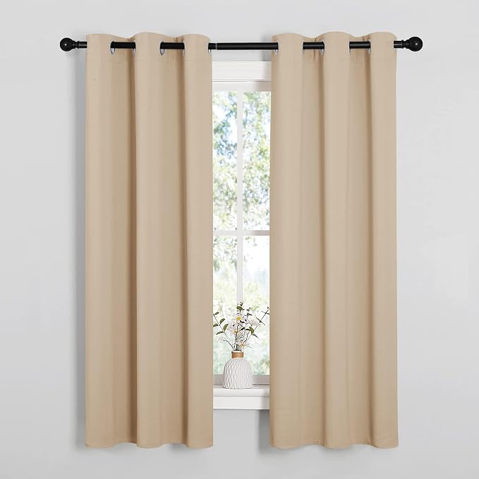 NICETOWN Room Darkening Curtain Panels for Living Room, Thermal Insulated Grommet Room Darkening Draperies/Drapes for Window (Biscotti Beige, 2 Panels, W34 x L63 -Inch)