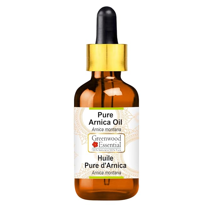 Greenwood Essential Arnica Oil (Arnica montana) with Glass Dropper | Infused | Pure | Non-Sticky | Lightweight | For Massage Preparation| Natural | Ayurvedic | Unisex | All Skin Type|100ml (3.38 oz)