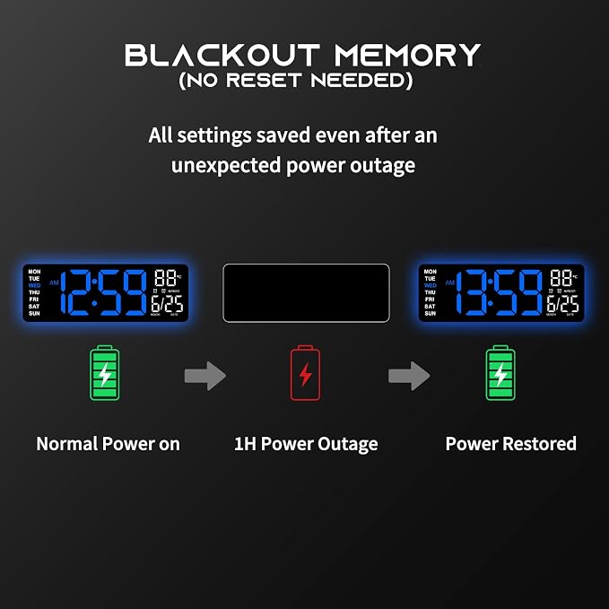 EASYERA 16.5" Large Digital Wall Clock with BT Sync,11 RGB Lights | Classroom Clock Remote Control, Big LED Display, Dual Alarms, Auto DST, Temperature | Gaming