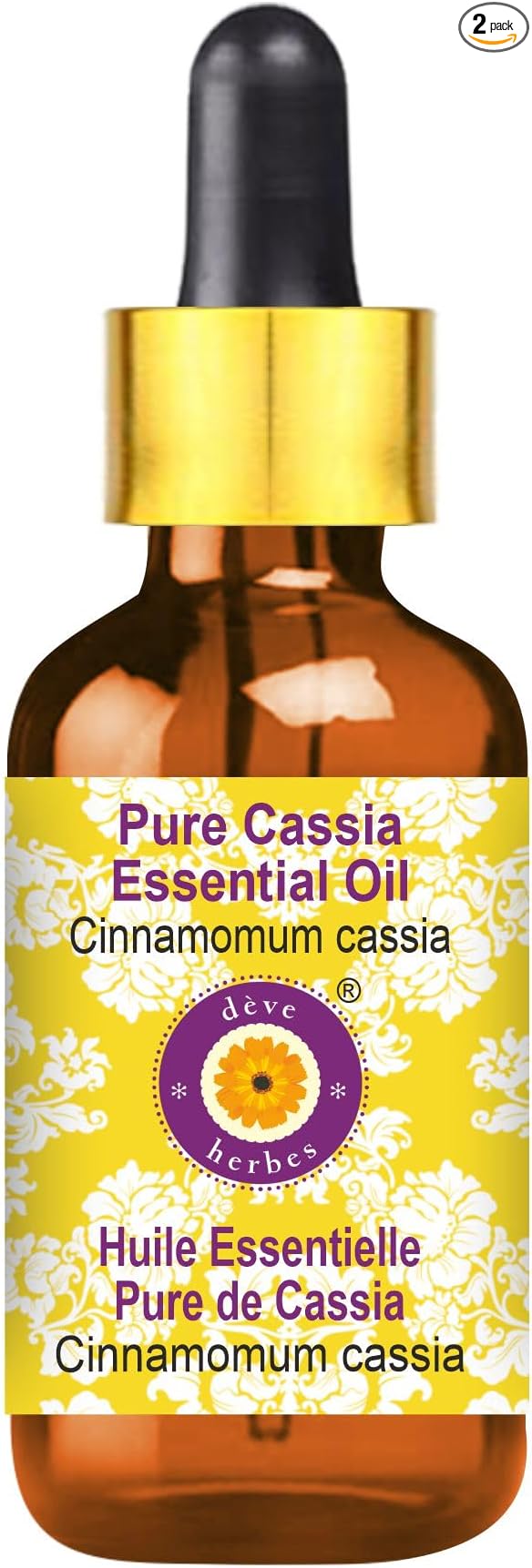 Deve Herbes Pure Cassia Essential Oil (Cinnamomum Cassia) with Glass Dropper Steam Distilled 10ml (0.33 oz)