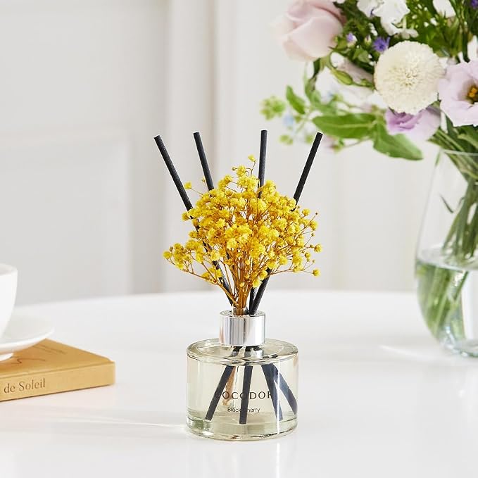 COCODOR Preserved Real Flower Reed Diffuser/Clean Linen / 6.7oz(200ml) / 2 Pack/Reed Diffuser Set, Oil Diffuser & Reed Diffuser Sticks, Home Decor & Office Decor, Fragrance and Gifts