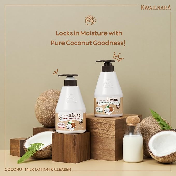 Kwailnara Coconut Milk Body Wash & Lotion Set (19.75 Oz Each) – 2-Piece Korean Skincare Duo for Hydrated & Silky Skin | Milk Protein, Royal Jelly & Restorative Coconut Extract | Paraben-Free