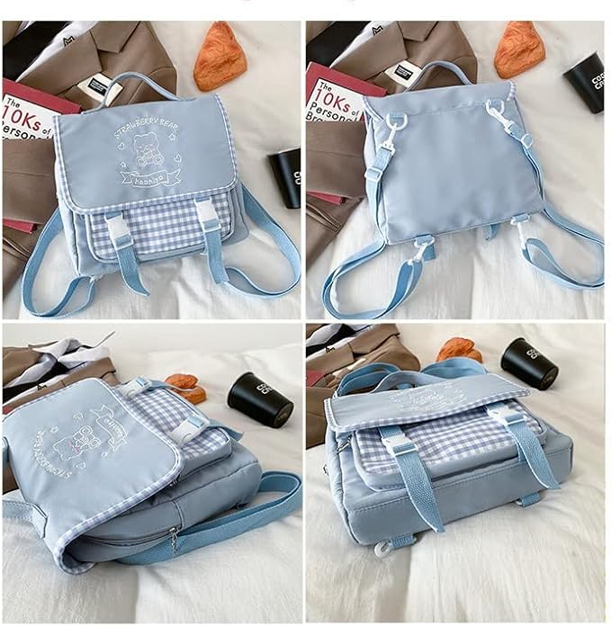 Japanese Kawaii Bunny Ear Backpack with Cute Manga Girl School Backpack Book Bag Satchel Student Teen JK (Medium, Blue)