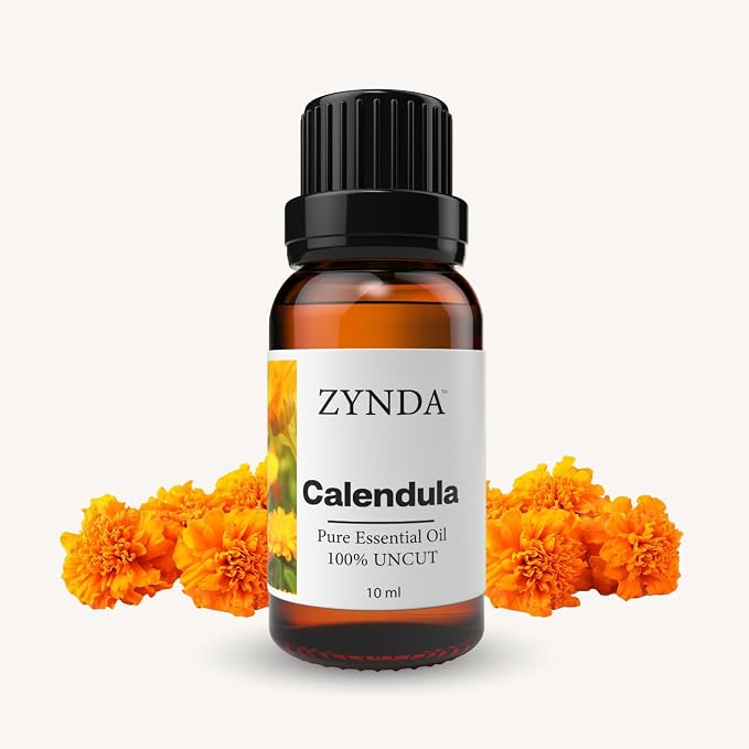 Premium Calendula Oil Pure and Natural – 100% Organic Calendula Essential Oil Extract for Skin, Hair Care, Massage, and Self-Care, Calming Herbal Blend in 10ml Amber Glass Bottle
