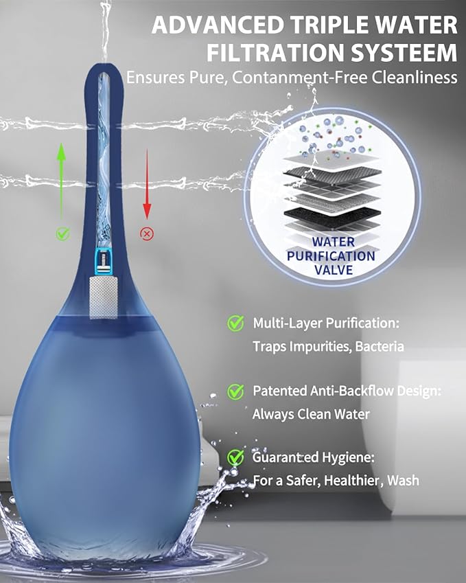 Enema Douche Anti Back-Flow, Amal Douche Connected to Shower Hole,Enema Bulb with 7 Spouts, Reusable Portable Enima Vaginal Cleaner kit for Men Women (Dark Blue)