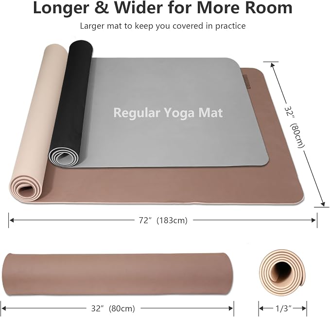Wide Yoga Mat-80cm Extra Thick 1/3'' Fitness Exercise Mat Carry Strap