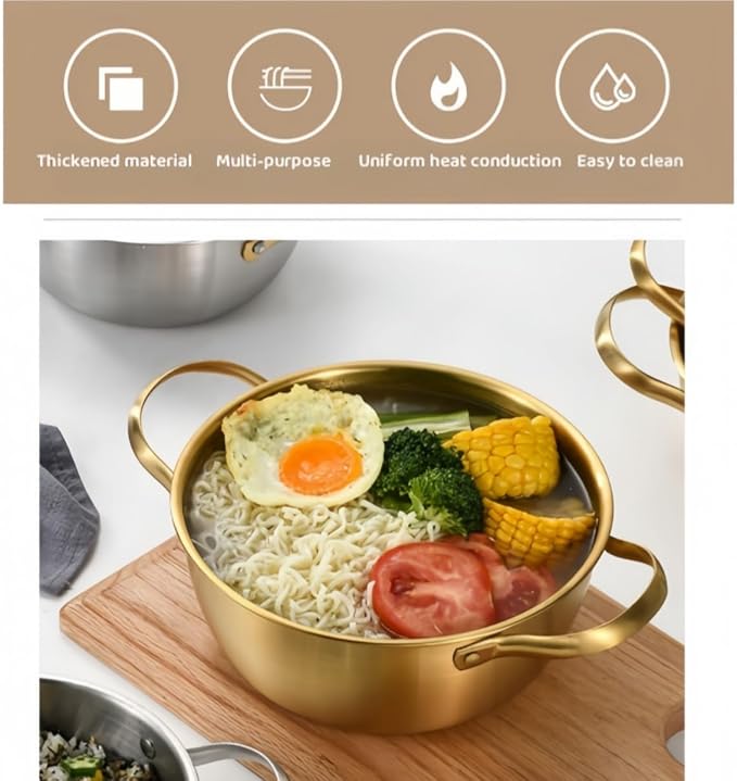 Korean Ramen Pot Korean Cooking Pot Instant Noodle Pot Stainless Steel Easy to Clean Kitchen Cookware for Induction Gas Stove Soup