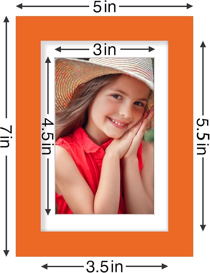 Vittanly 4x6 Picture Frames Set of 9 for Wall or Tabletop Display, Orange | Display Pictures 3.5x5 with Mat or 4x6 without Mat, Small Photo Frames, Engineered Wood with Shatter Resistant Plexiglass