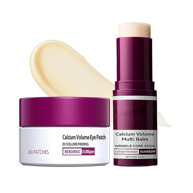 Eye Care Duo – Calcium Volume Multi Balm Stick + Hydrogel Under Eye Patches 60ea (30 Pairs), Hydrating & Smoothing Eyes Treatment, Gentle on Skin, Travel-Friendly