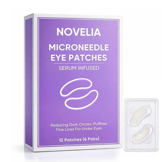 NOVELIA Micro Eye Patches with Hyaluronic Acid & Vitamin C, Hydrating Eye Masks for Dark Circles & Puffiness, Smoothing & Firming Under Eye Care, Individually Packed, 12 Patches (6 Pairs)