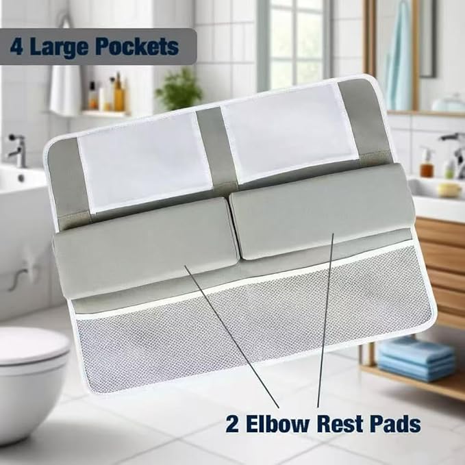 Comfortable Baby Bath Kneeler and Elbow Rest Pad Set,Quick Dry Soft Kneeling Pad,Baby Bathtub Cushion with Toy Organizer for Bathing Infant or Toddler - Grey Green