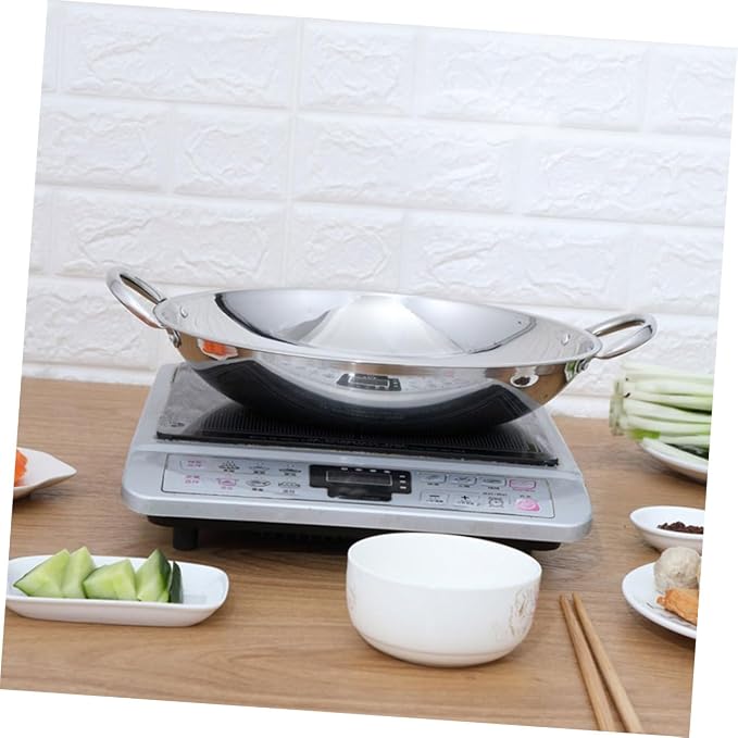 Double Handle Round Bottom Hot Pot Stainless Steel Wok Pan Induction Cooktop Skillet Kitchenware Easy to Clean