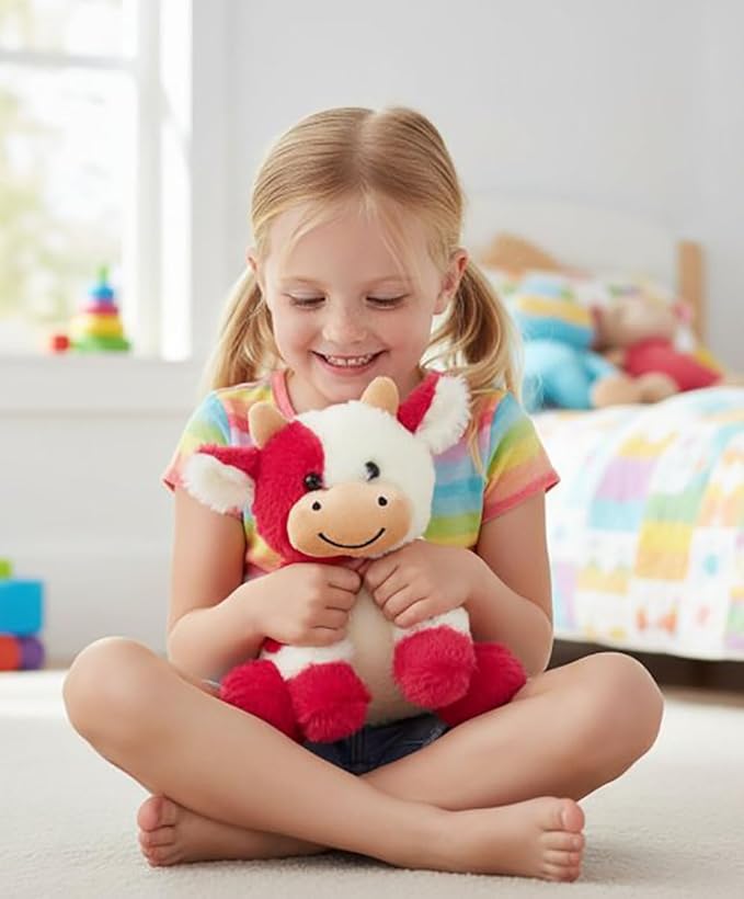 Cow Stuffed Animals Soft Plush Cute Cow Doll for Boys Girls 8in (zuo NIU Hong se)