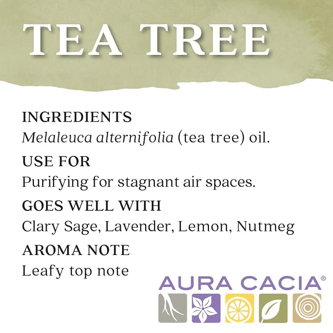 Aura Cacia 100% Pure Tea Tree Essential Oil | GC/MS Tested for Purity | 15 ml (0.5 fl. oz.) | Melaleuca alternifolia