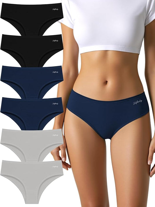 Womens Underwear Cotton Panties Soft Low Waist Hispter Breathable Stretch Ladies Bikini Underwear 6 Pack