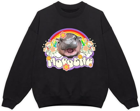 YOUNG GREEN Moo Deng Cute Sweatshirt Moo Deng Bouncy Pig T-Shirt The Cute Baby Hippo Sweatshirt Gift For Womens