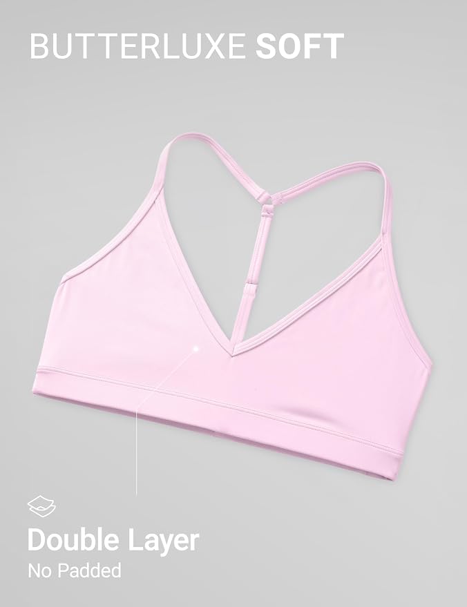 CRZ YOGA Butterluxe Soft Double Lined T-Back Sports Bras for Women - V Neck Adjustable Strap Yoga Crop Top Casual Non Padded