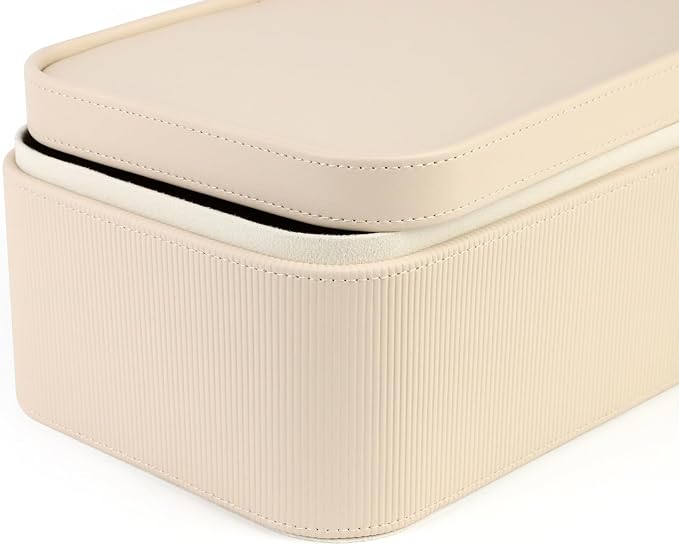 HofferRuffer Faux Leather Decorative Storage Boxes, Dust proof Storage Shelf Baskets with Lids Trays, Storage Bins Memory Box Organizer for Home, Office, Jewelry & More, Set of 3 (Beige)