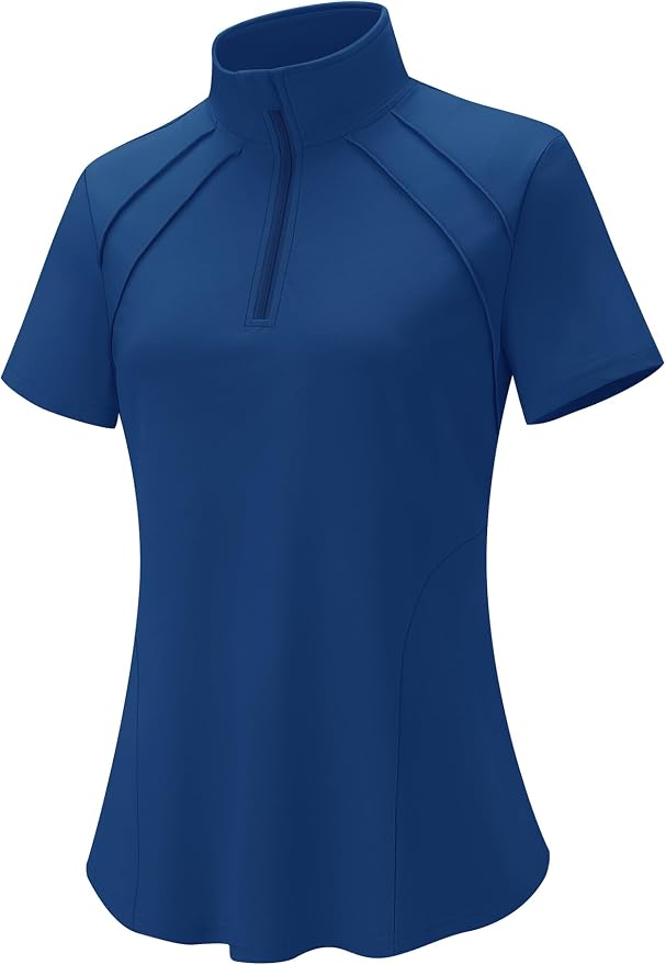 LOMON Womens Golf Polo Shirt Summer Short Sleeve Quarter Zip Outfit | Side-Pockets,Princess Seams,Cotton,Wrinkle Free,Moisture Wicking,Quick-Dry,Lightweight,Collared,for Tennis Workout