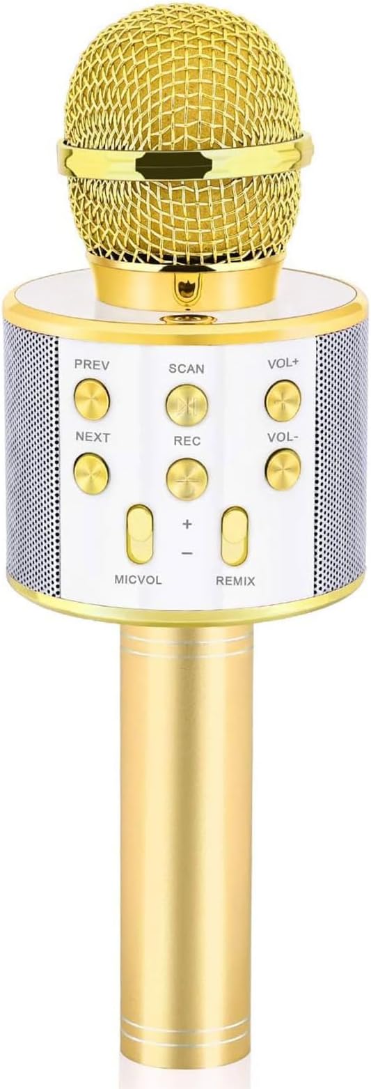 Gifts for 4 5 6 7 8 9 10 11 12 Year Old Girls, Handheld Karaoke Microphone for Kids Fun Toys for 4-13 Year Old Girls Birthday Gifts for 5-13 Year Old Girls Boys Teens - Gold