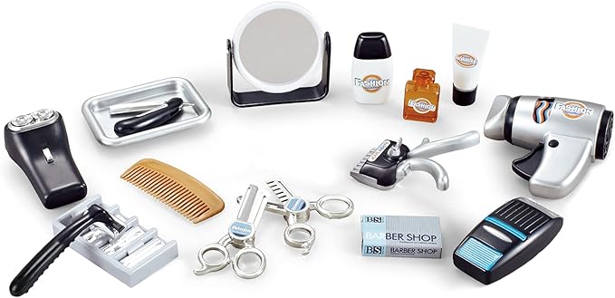 deAO Barber Shop Kids Shaving Kit for Boys Pretend Play Toy Hair Styling, Realistic Salon Role Play with Hairdryer, Shaving Tools, Barber Accessories with Case, Birthday Christmas Gift for Boys Girls