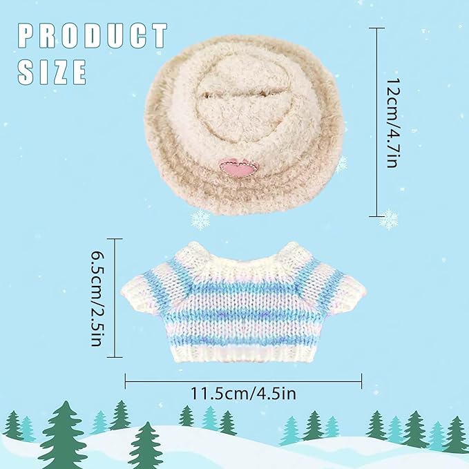Clothes for 17cm Dolls (no Doll) - The Set Includes 5 Accessories, Including a Heart-Shaped Velvet hat, Glasses, a Handmade Sweater, a Kettle Pendant and a Bell.Suitable for a 6.7inch Doll