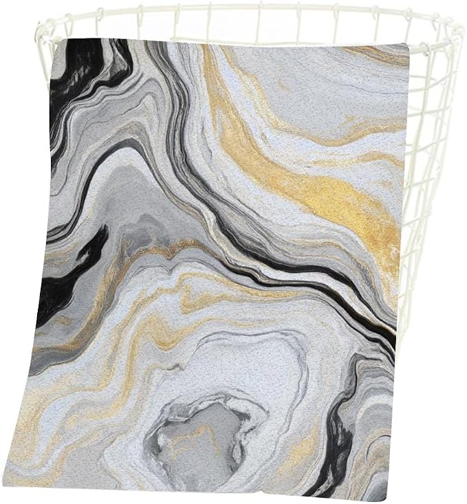 Abstract Marbling Water Hand Towel Grey Gold Face Towels Suit Travel Sports Pool Swimming Bath Camping Spa Gym Yoga,15x30 Inch