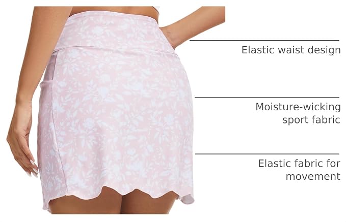 Skorts for Woman with Pockets 16" Golf Athletic Skirts Scalloped Hem Tennis Skirt Dressy Casual