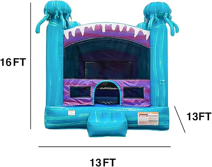 JumpOrange Electric Commercial Grade Bounce House Inflatable 13’x 13’ (with Blower), for Kids 5-12 and Adults, Outdoor Indoor, Basketball Hoop Inside, Backyard Bouncer, Birthday Party Rental, Jumper