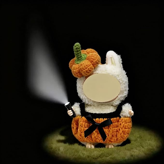 17cm Doll Clothes, Halloween Witch Hat and Pumpkin Costume Set Handcrafted Crochet Halloween Clothes for 6.7"(No Doll Included) (Style02)