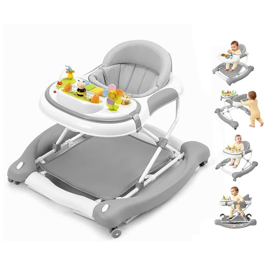 5 in 1 Baby Walker, Music and Lights Walker for Baby Boy Girls 6-12 Months, Foldable Baby Walkers with Wheels and Bouncer Combo Portable, Toddler Infant Walker with Adjustable Height