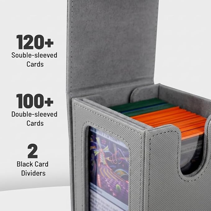 Commander deck box with window Fits 100 Double Sleeved Cards, One‑Piece Design, 4 N52 Magnets, PU Leather & Microfiber Lining,deck box mtg with 2 Dividers