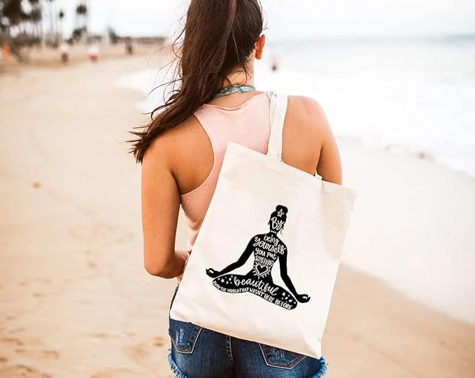Yoga Canvas Tote Bag for Women Namaste Meditation Reusable Grocery Shoulder Shopping Bags Motivational Girl Power