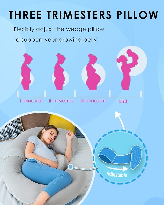 QUEEN ROSE Pregnancy Pillow, E Shaped Body Pillows for Sleeping Support, 60 Inch Maternity Pillow for Pregnant Women with Cooling Silky Cover, Grey