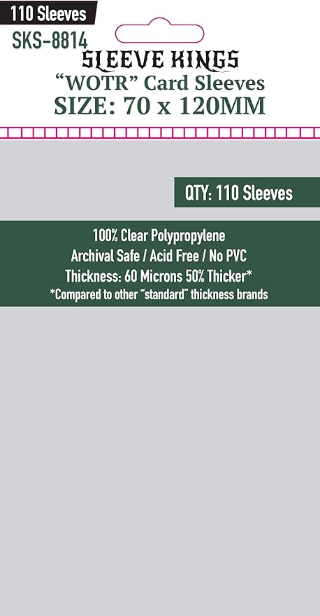 Sleeve Kings Standard Card Sleeves – 110 Count, Clear 60 Micron Thickness, Large Size (70 x 120 mm), Compatible with Cascadia & More – SKU: SKS-8814