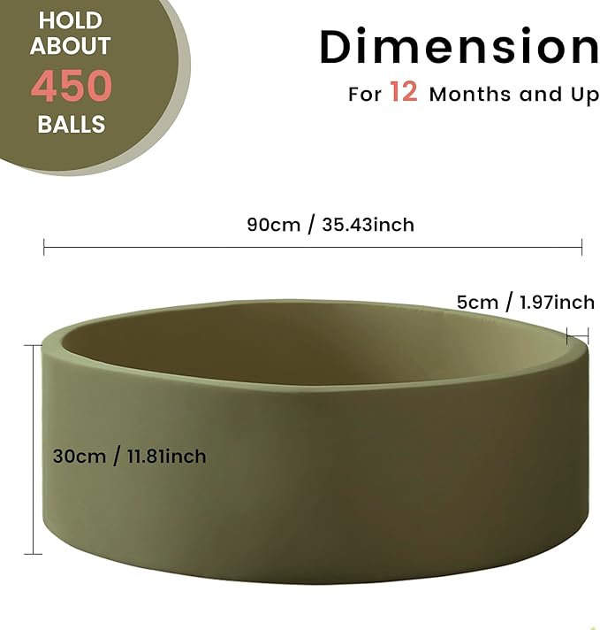 Ball Pit for Toddlers 35.43''x11.81 Baby Ball Pits Soft Memory Foam Ball Pit Round Kids Ball Pit Indoor Game Kids Play Ball Pool Ideal Gift for Girls and Boys (Sage Green, NO Balls)