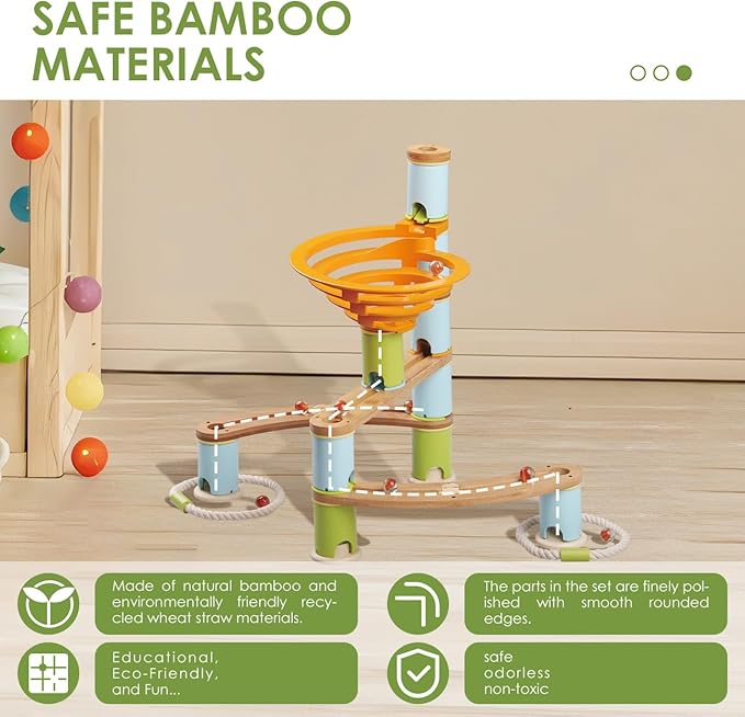 Marble Runs Building Toy, Bamboo Construction Toy Set with Ball, Simple Maze Toy Suitable for Age 4+ Children