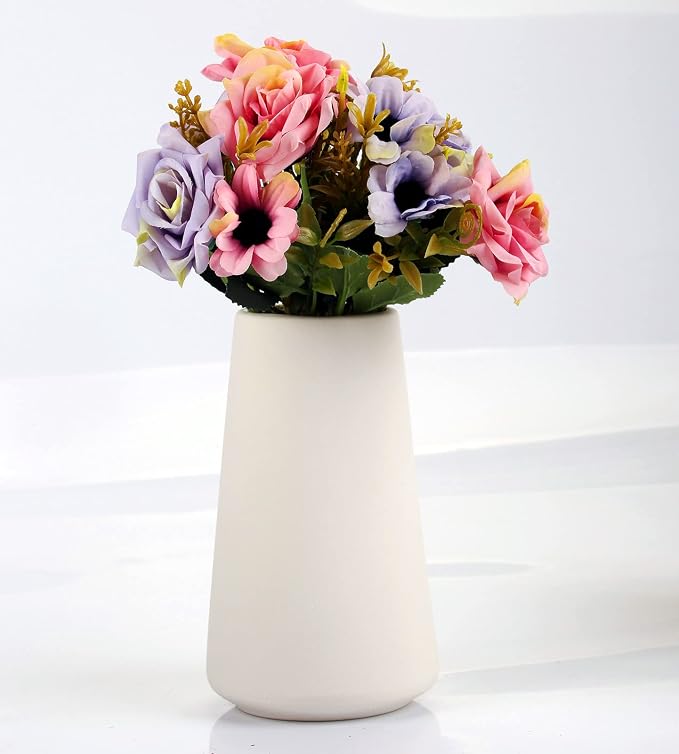 Simple Vase for Flowers Plants, Matte Vases for Modern Table Shelf Home Decor Wedding Boho Decor, 6" H Frosted Elegant Ceramic Vase for Pampas Grass Fluffy Stem Bouquet Lavender Flowers (White, 4)