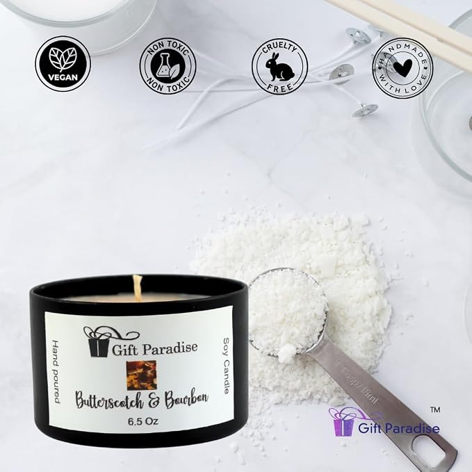 Gift Paradise® Butterscotch & Bourbon Soy Wax Candle – 6.5 oz Black Metal Tin with Cotton Wick | Sweet & Smoky Long-Lasting Home Fragrance | Hand-Poured, Non-Toxic Scented Candle