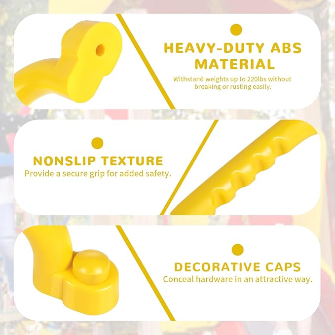 TOPNEW 4Pcs Kids Playground Safety Handles -Swing Set & Climbing Frame Hand Grips, Multi-Color Plastic Grab Bars for Outdoor Playhouse, Jungle Gym, Climbing Frame (Yellow)