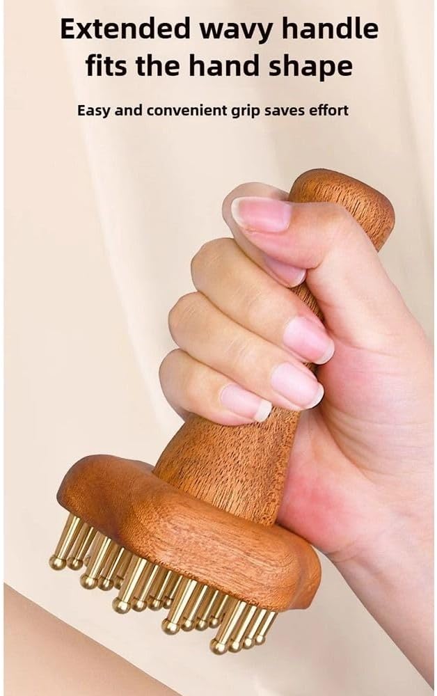 Vctitil 24teeth Copper Head Massager, Sturdy Meridian Point Massage Brush with Wooden Handle, Handheld Chinese SPA Gua Sha Tool