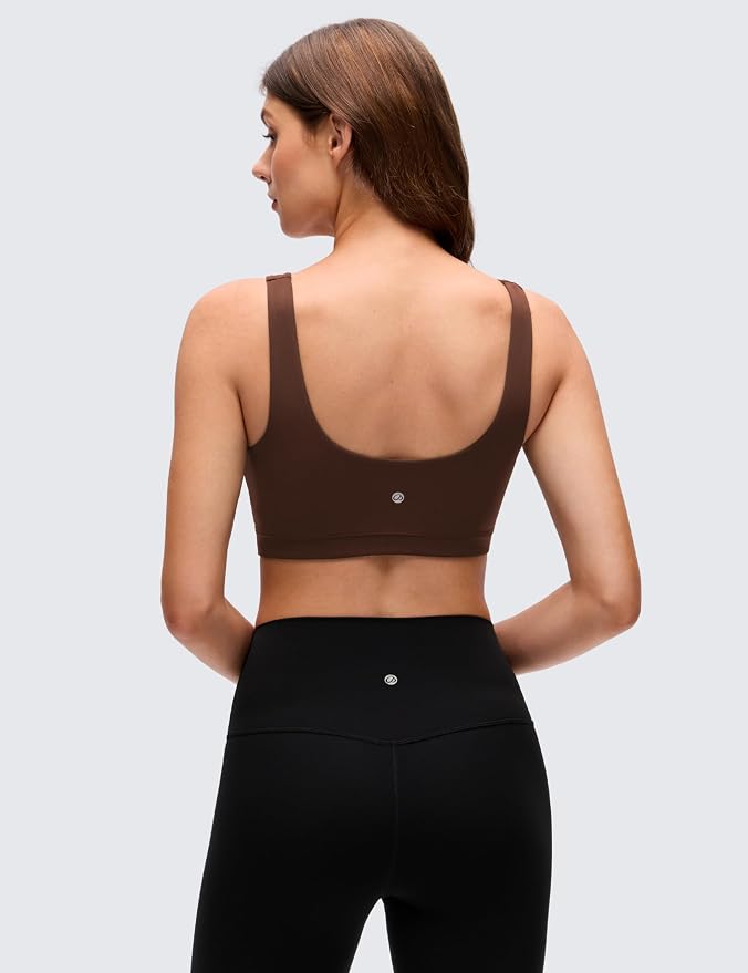 CRZ YOGA Butterluxe Scoop Neck Sports Bras for Women - U Back Padded Wide Strap Wireless Yoga Top