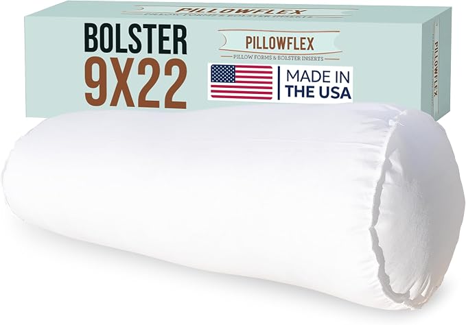 Pillowflex Bolster Pillow (9x22) - Round Roll Pillow Bolster Insert, Plush Polyester-Filled Insert for Decorative Shams, Odorless, Lint and Dust-Free Polyester Filling, No Lumps - (White)