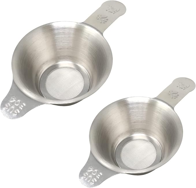 Honbay 2PCS Different Size 304 Stainless Steel Mini Strainer Fine Mesh Tea Funnel Tea Coffee Filter with Double Handles