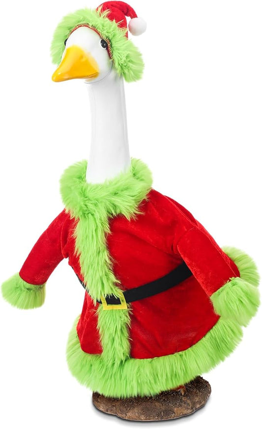 Christmas Porch Goose Outfit for 23" High Cement or Plastic Green Santa Claus Costume Lawn Christmas Goose Outfit for Yard Lawn Outdoor Garden Patio Xmas Holiday Decor